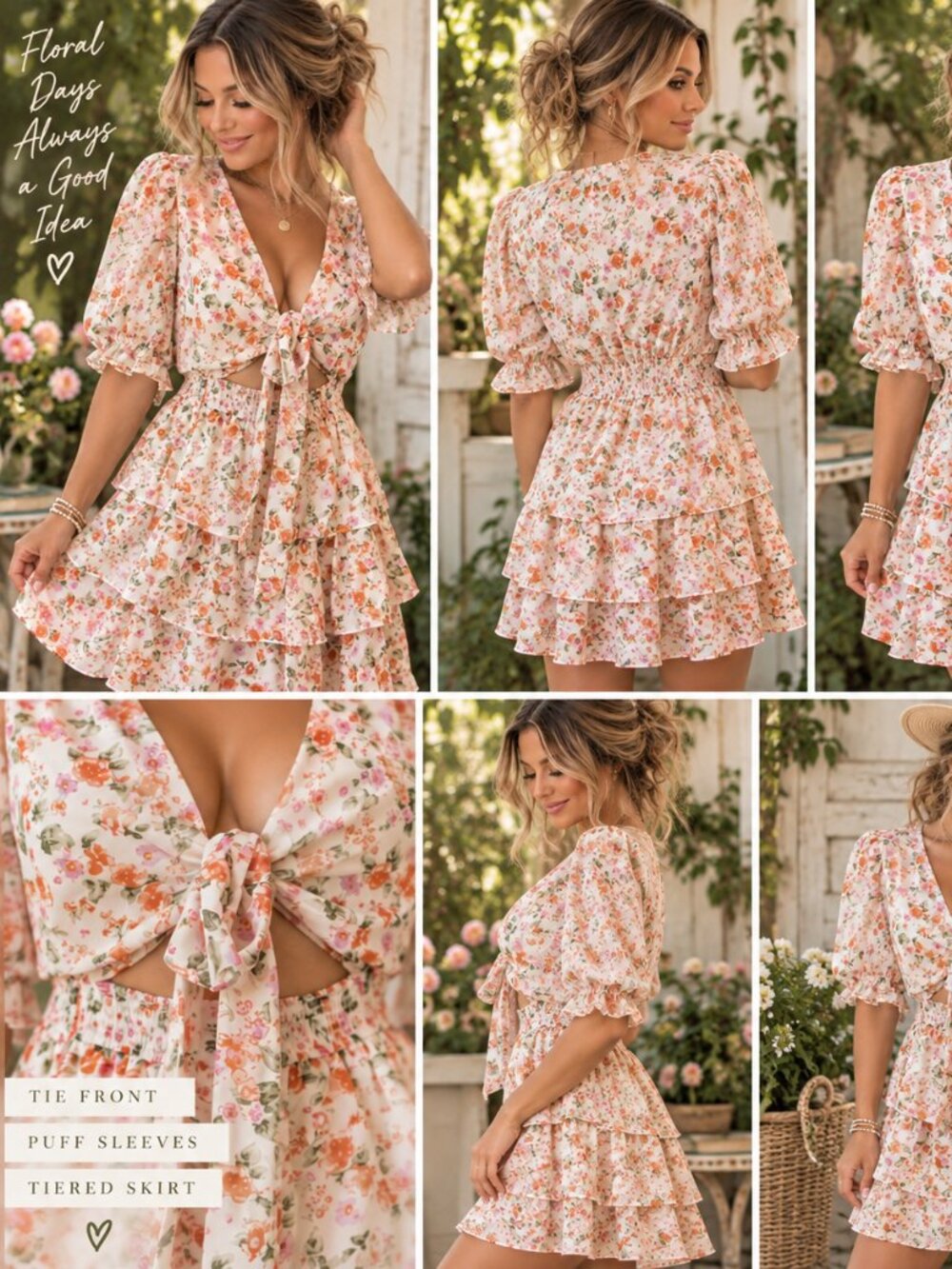 Altar’d State NWT Floral Tie Front Tiered Ruffle Mini Dress Small 0043 - Picture 2 of 9